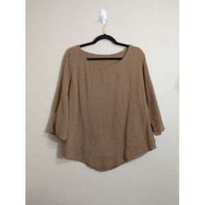 Cotton Palms Womens Lagenlook Shirt Size Medium Brown VTG Minimalist Flowy Gauzy